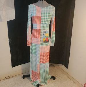 Vintage patchwork gingham long dress